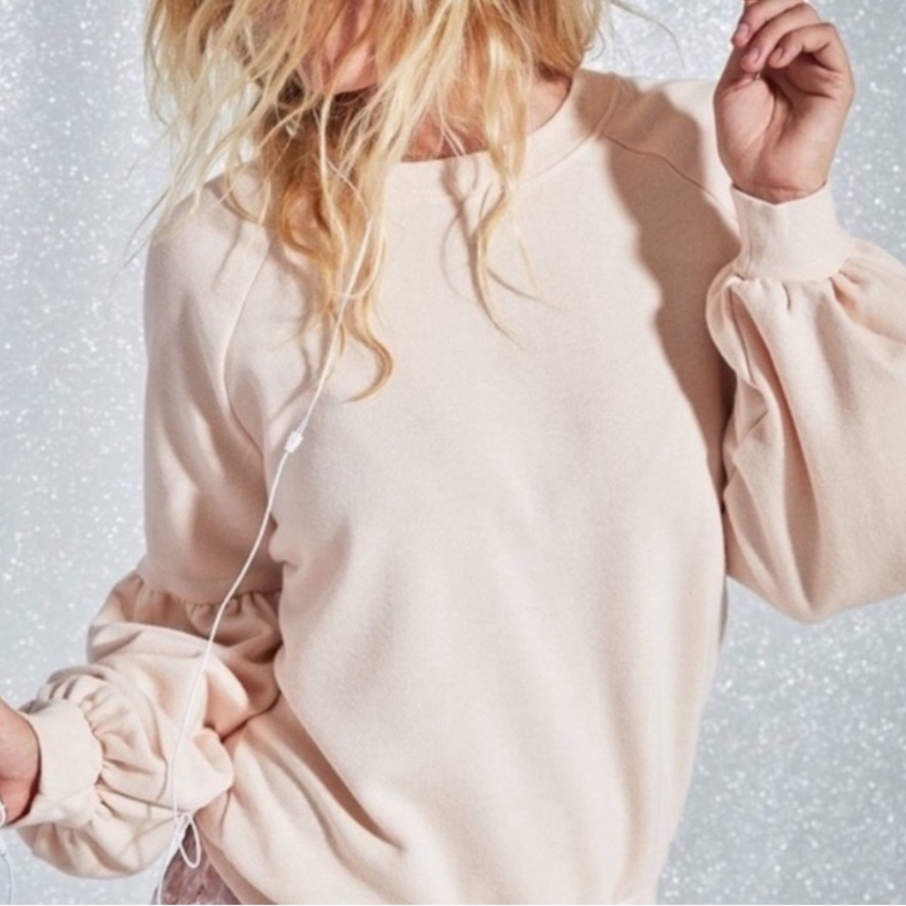 Aerie Pink Puff Sleve Crew Neck Sweatshirt